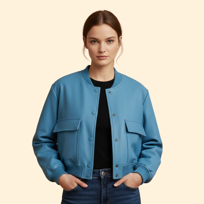 Women’s Bomber Jacket with Chest Flap Pockets