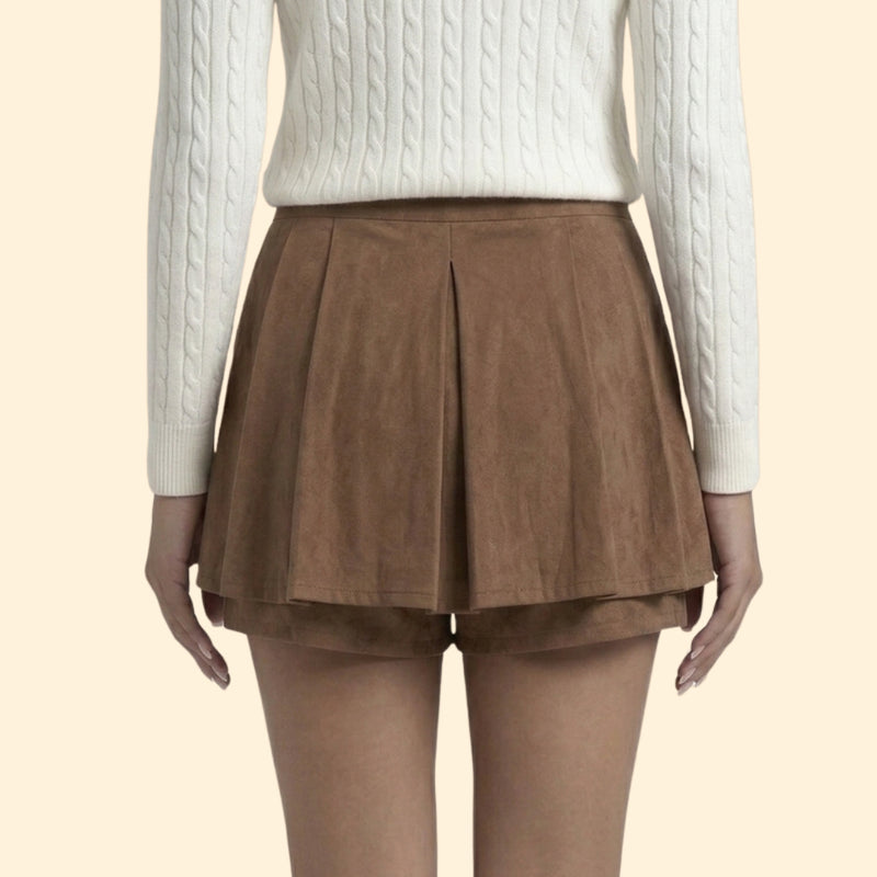 Women’s Brown Mini Skirt with Pleated Design