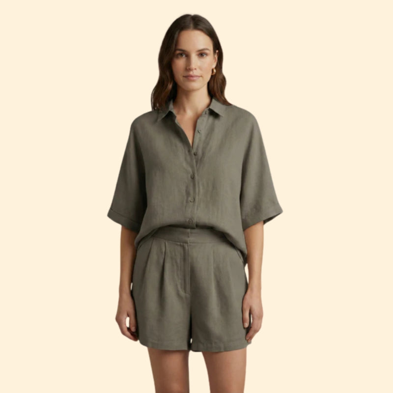 Women’s Button-Up Shirt and Shorts Set