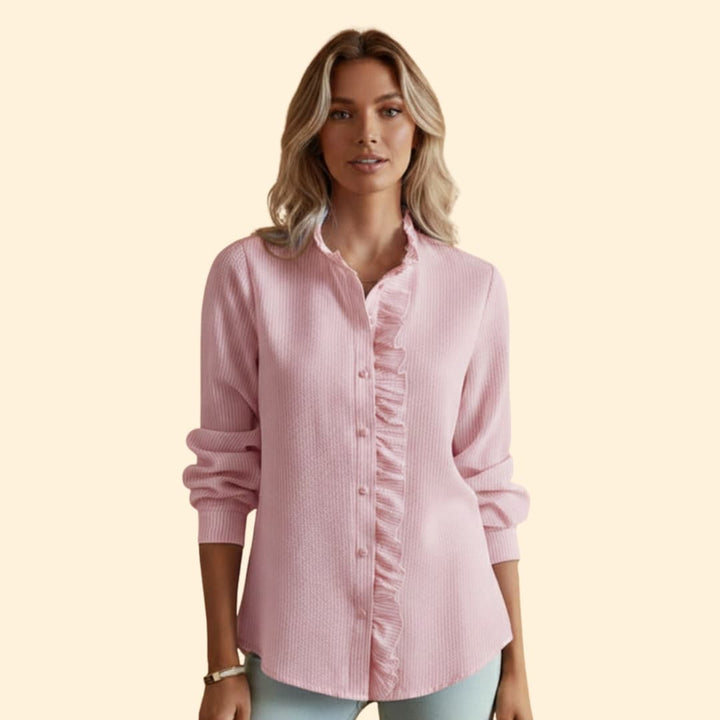 Women’s Button-up Blouse with Ruffled Front Design