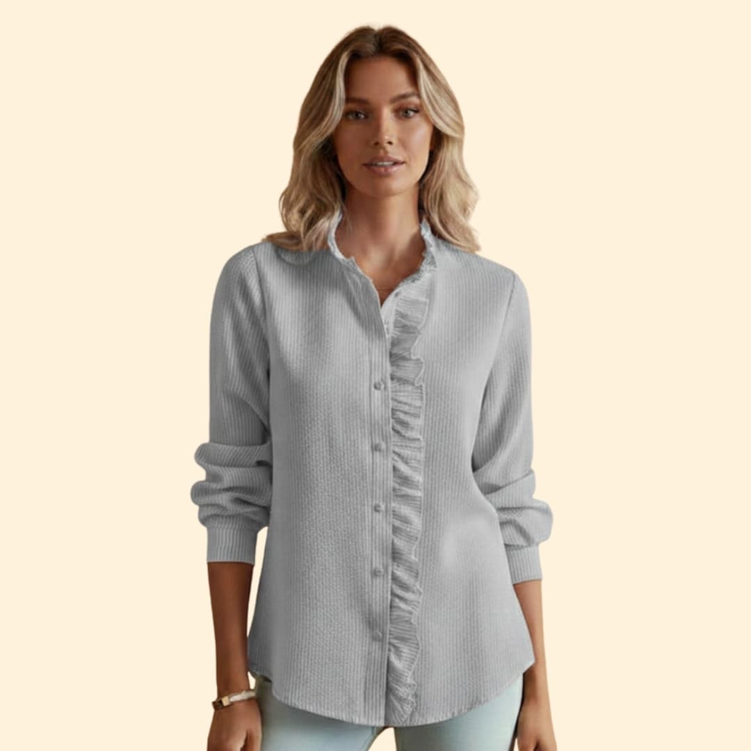 Women’s Button-up Blouse with Ruffled Front Design