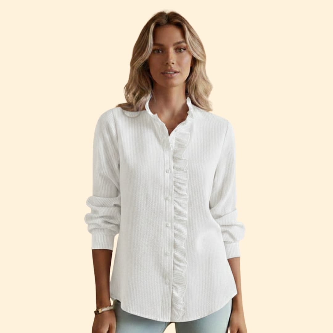 Women’s Button-up Blouse with Ruffled Front Design