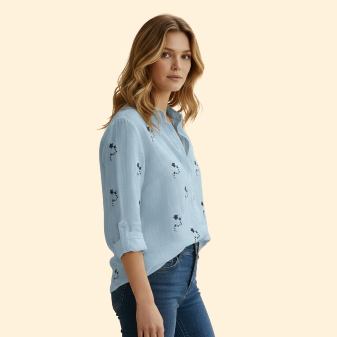 Women’s Button-up Blouse with Star Print