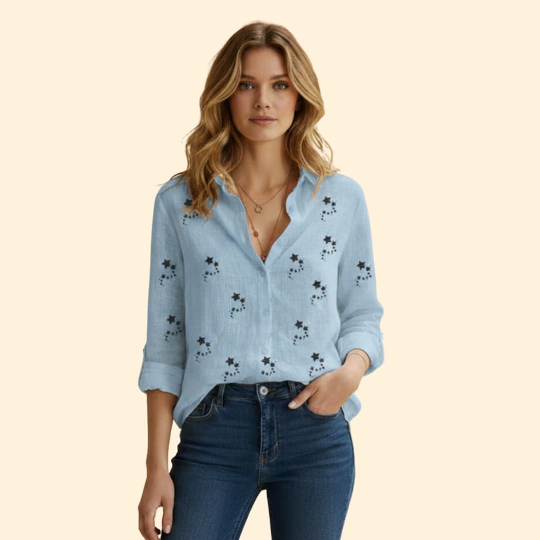 Women’s Button-up Blouse with Star Print
