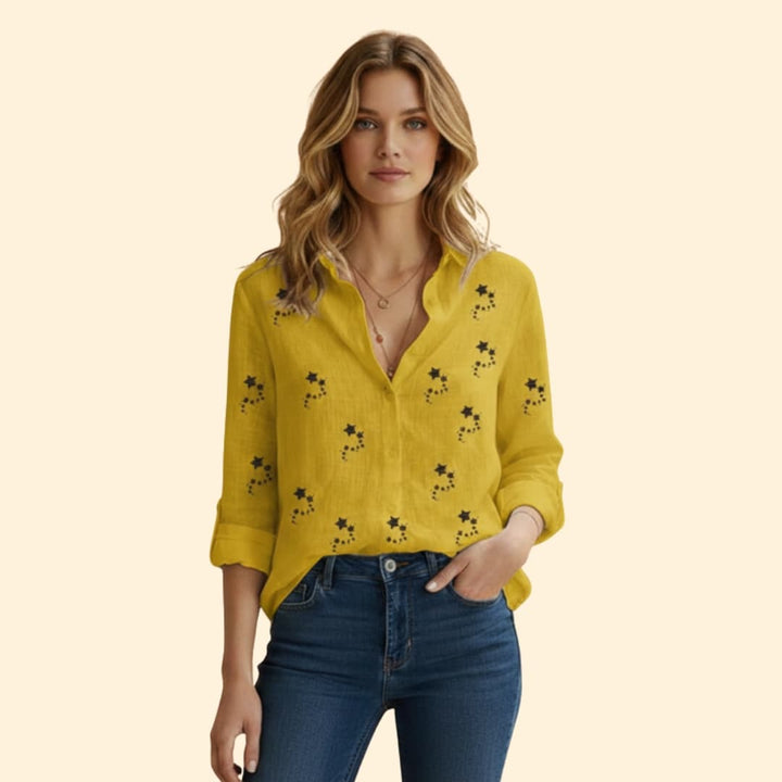 Women’s Button-up Blouse with Star Print