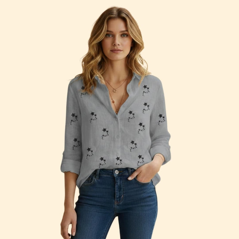 Women’s Button Front Blouse with Star Print