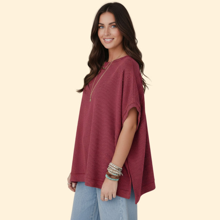 Women’s Casual Oversized Top with Ribbed Detail