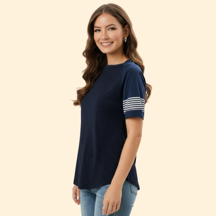 Women’s Casual T-Shirt with Striped Trim