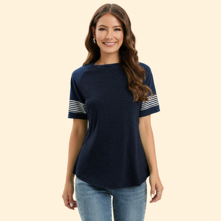 Women’s Casual T-Shirt with Striped Trim