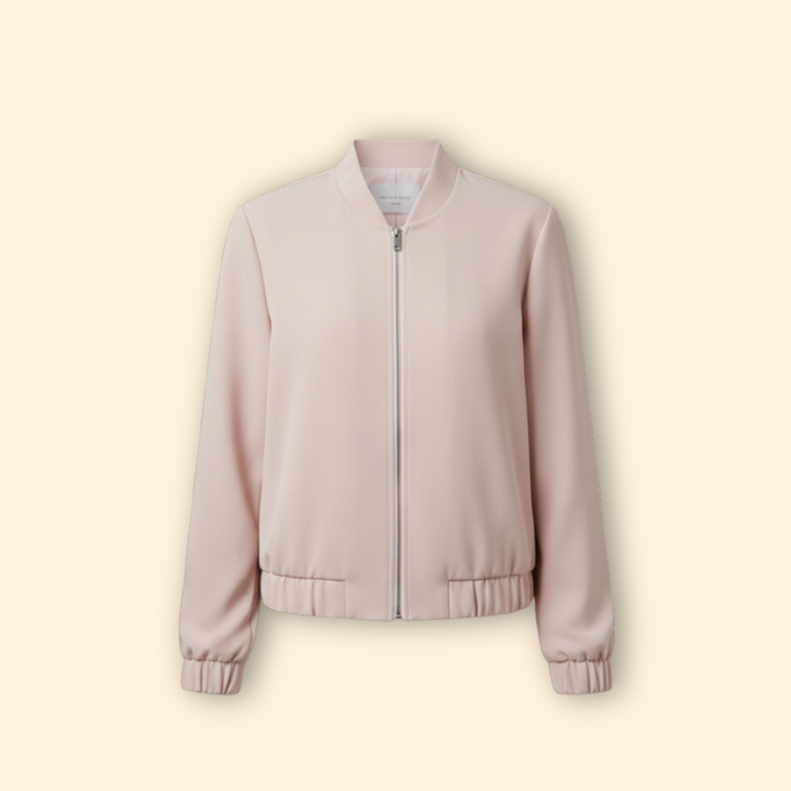 Women’s Short Bomber Jacket with Gathered Hem Design