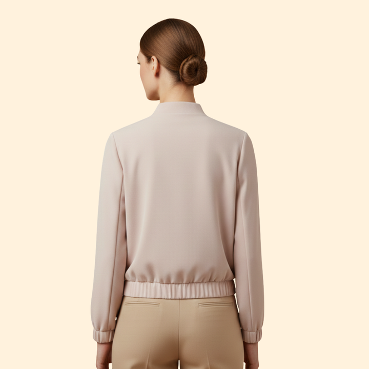 Women’s Short Bomber Jacket with Gathered Hem Design