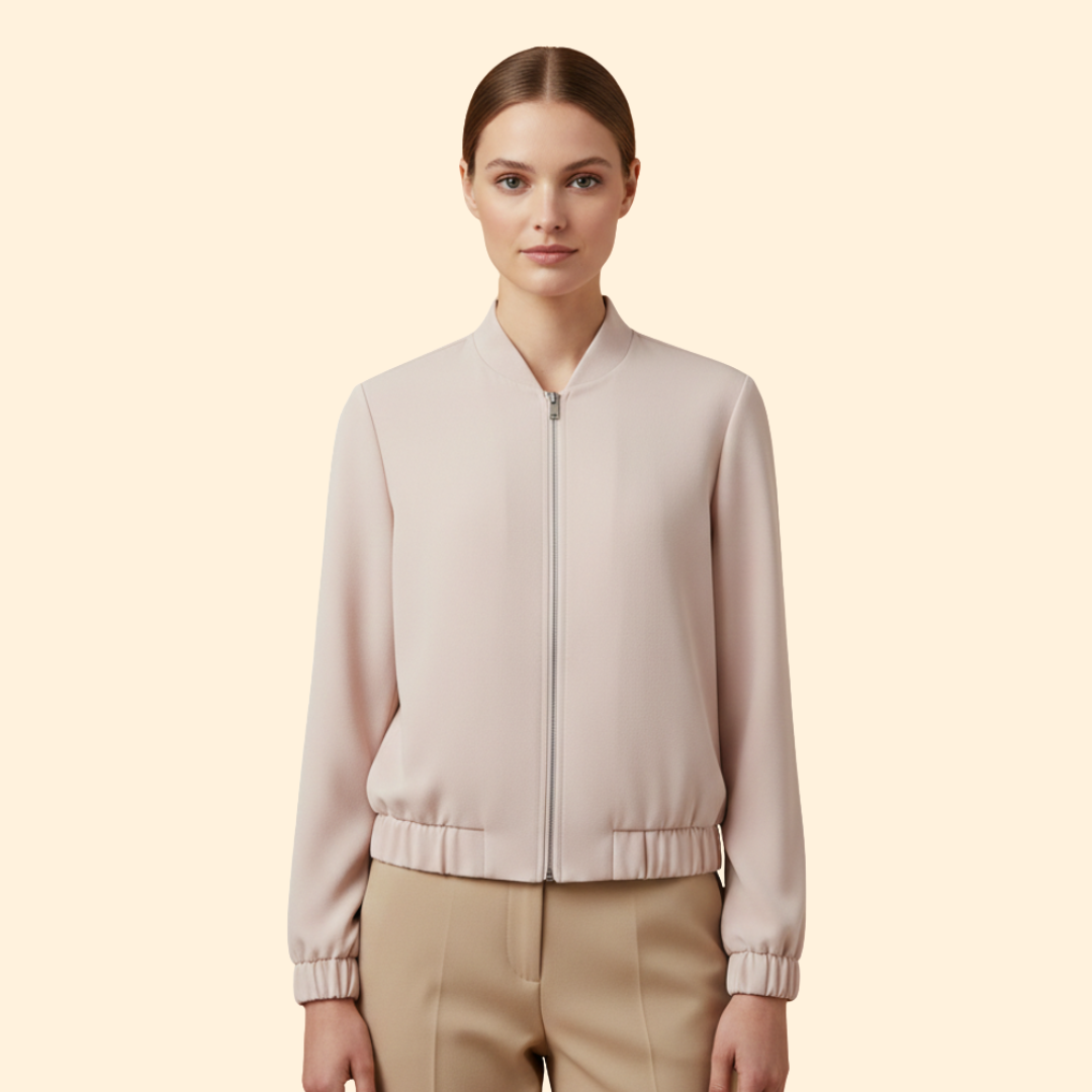 Women’s Short Bomber Jacket with Gathered Hem Design