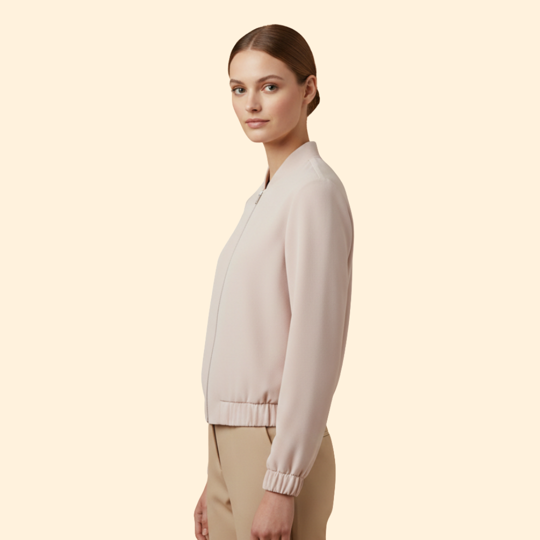 Women’s Short Bomber Jacket with Gathered Hem Design