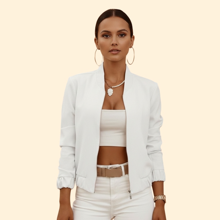 Women’s Short Bomber Jacket with Gathered Hem Design