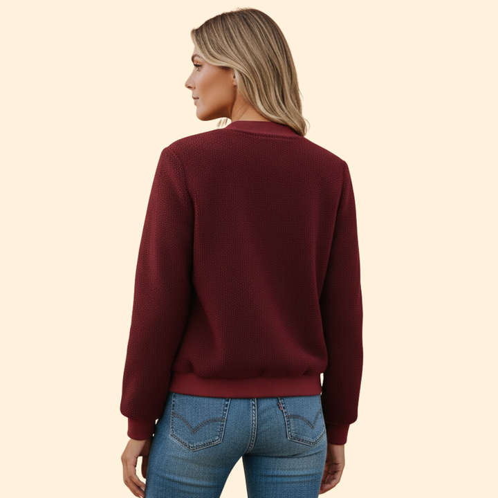 Women’s Fleece Bomber Jacket with Stand-Up Collar