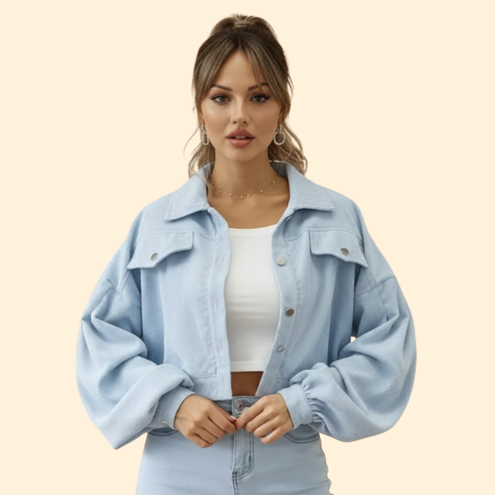 Women’s Cropped Corduroy Jacket with Snap Buttons