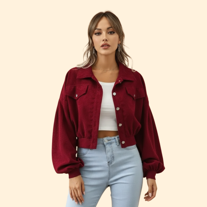 Women’s Cropped Corduroy Jacket with Snap Buttons