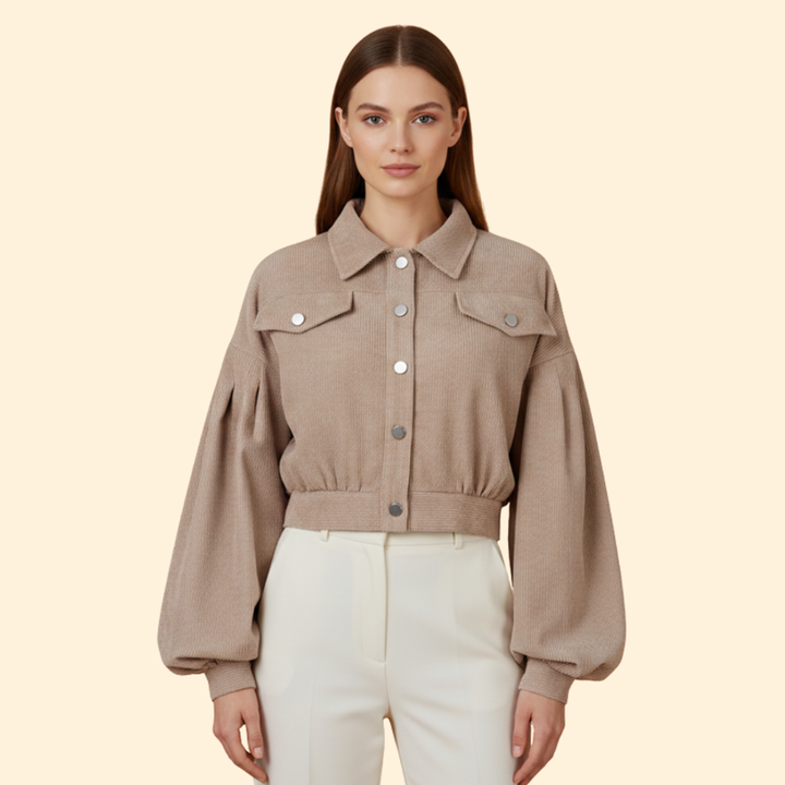Women’s Cropped Corduroy Jacket with Snap Buttons
