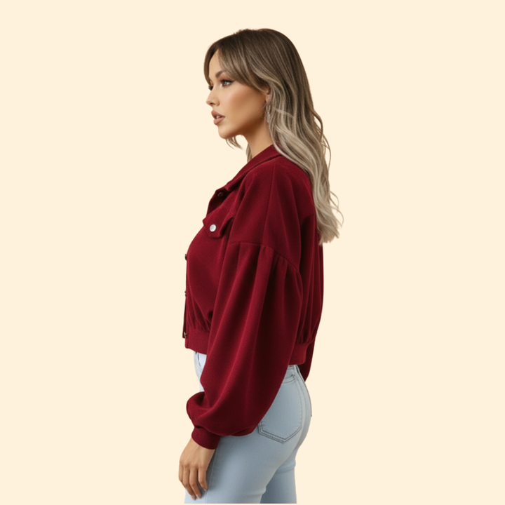 Women’s Cropped Corduroy Jacket with Snap Buttons