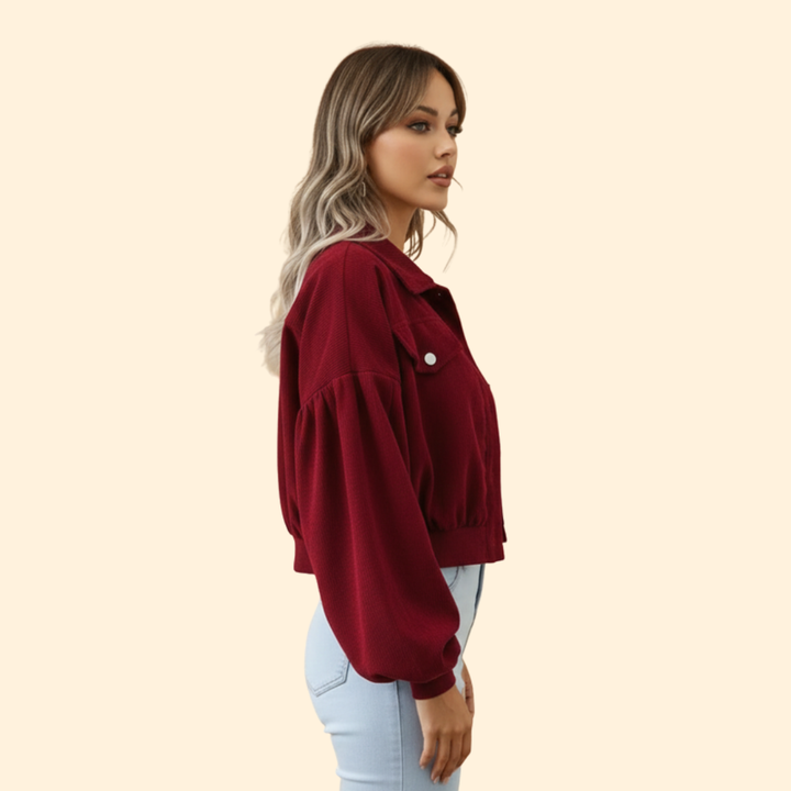 Women’s Cropped Corduroy Jacket with Snap Buttons