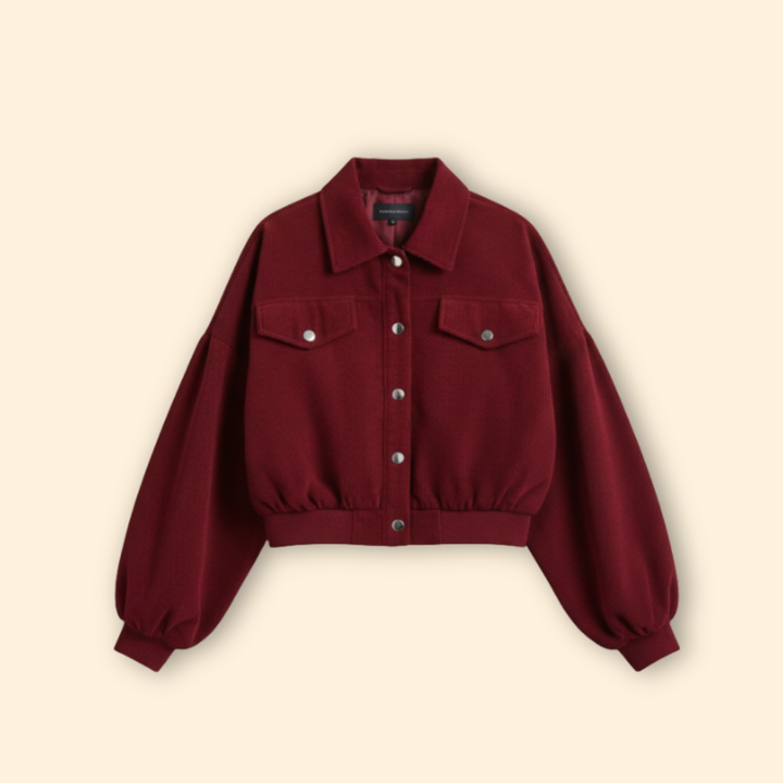 Women’s Cropped Corduroy Jacket with Snap Buttons