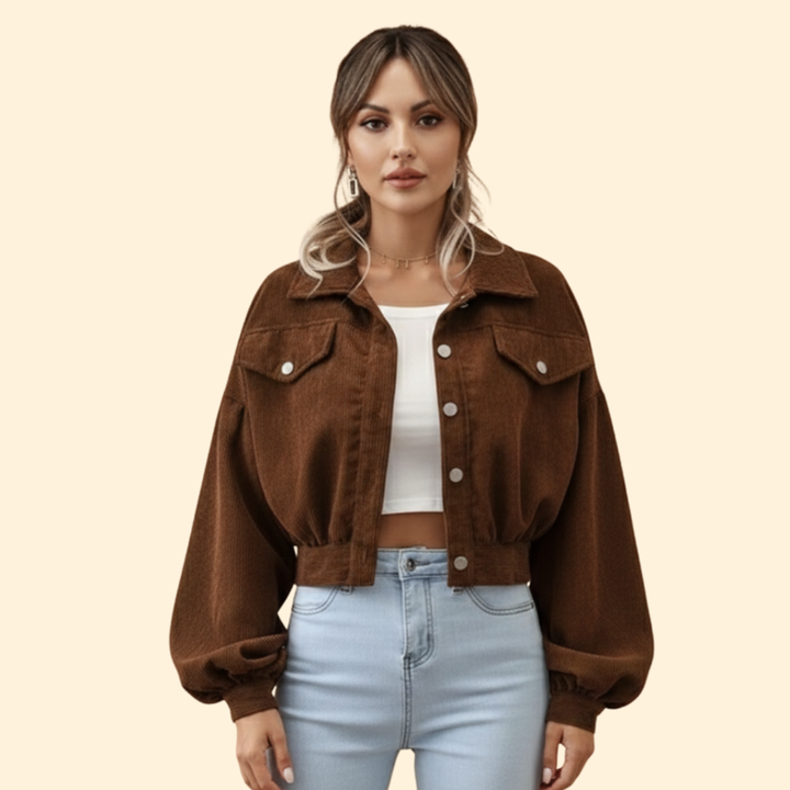 Women’s Cropped Corduroy Jacket with Snap Buttons