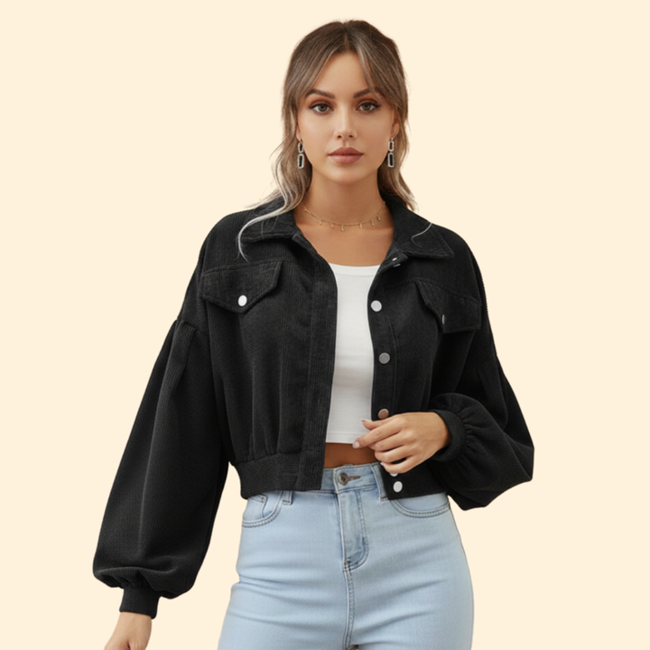 Women’s Cropped Corduroy Jacket with Snap Buttons