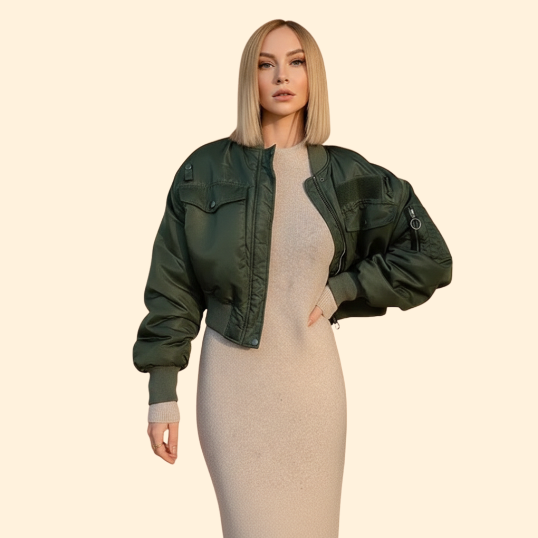 Women’s Bomber Jacket with Cropped Hem Design