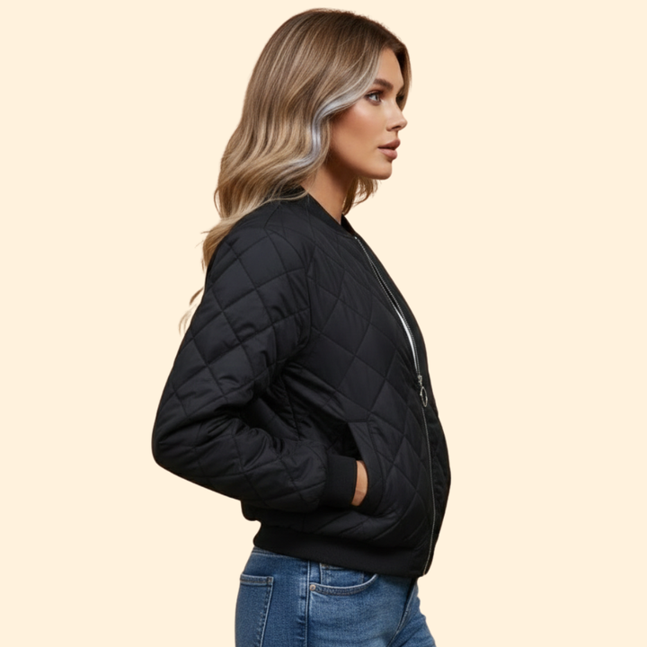 Women’s Quilted Bomber Jacket with Diamond Stitch Design