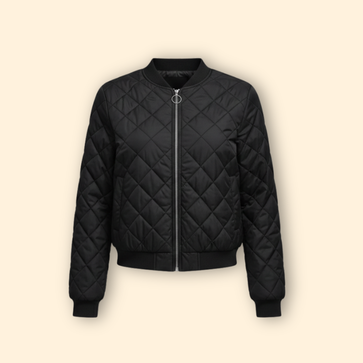 Women’s Quilted Bomber Jacket with Diamond Stitch Design