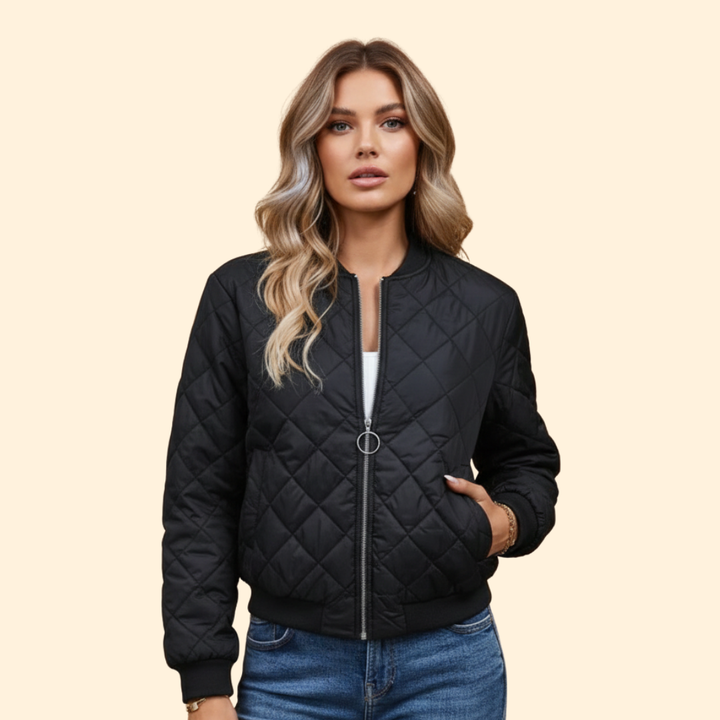 Women’s Quilted Bomber Jacket with Diamond Stitch Design