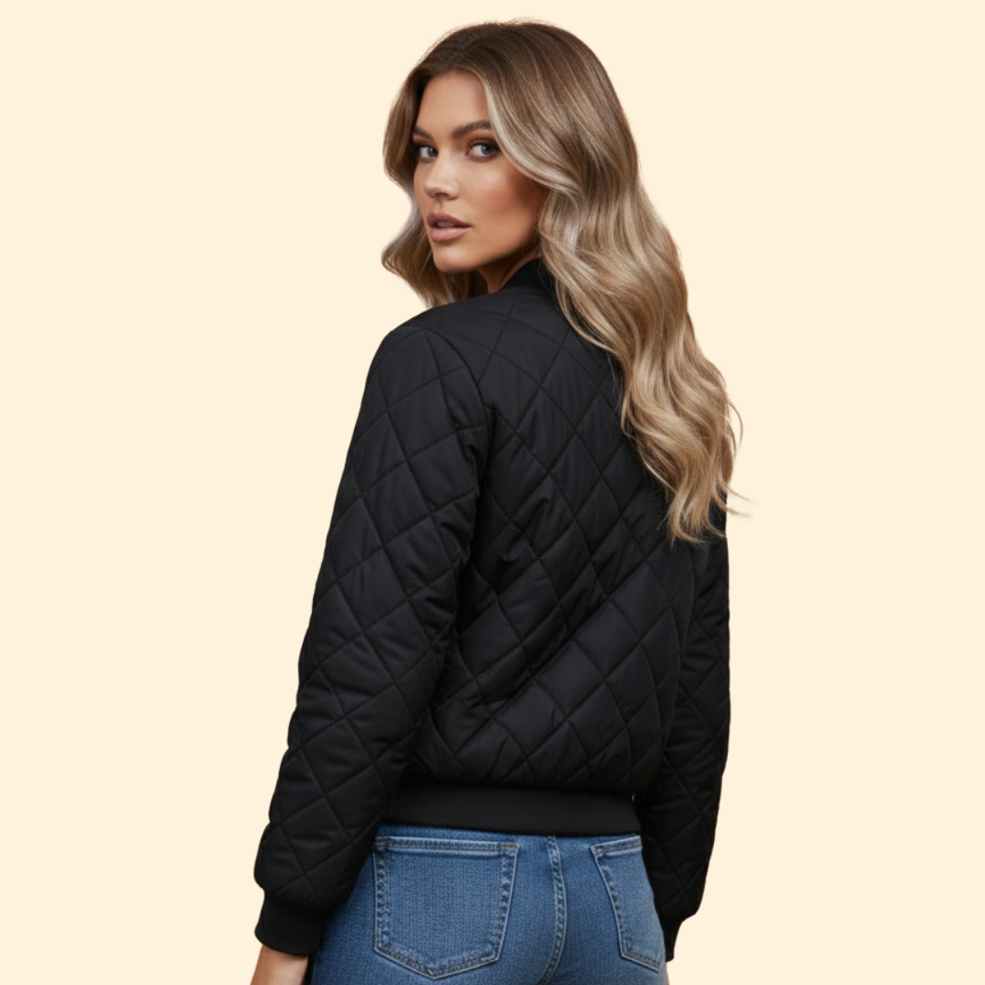 Women’s Quilted Bomber Jacket with Diamond Stitch Design