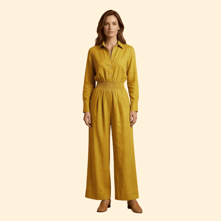 Women’s Button-Up Jumpsuit with Wide Leg Pants