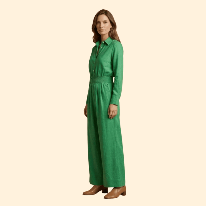 Women’s Button-Up Jumpsuit with Wide Leg Pants