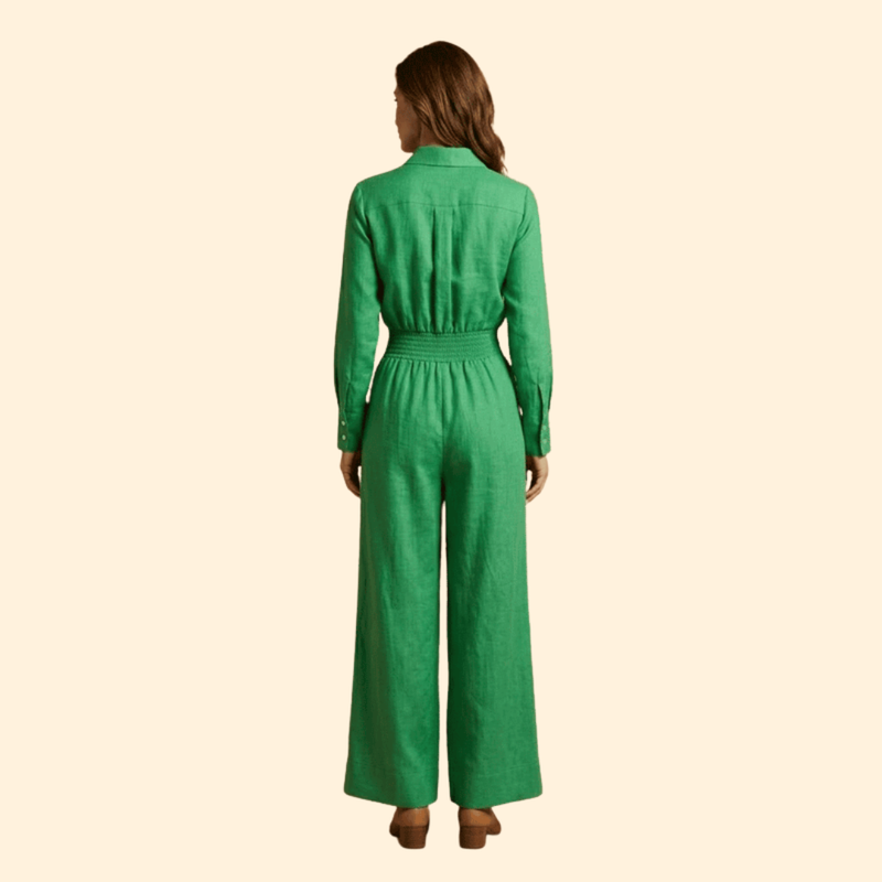 Women’s Button-Up Jumpsuit with Wide Leg Pants