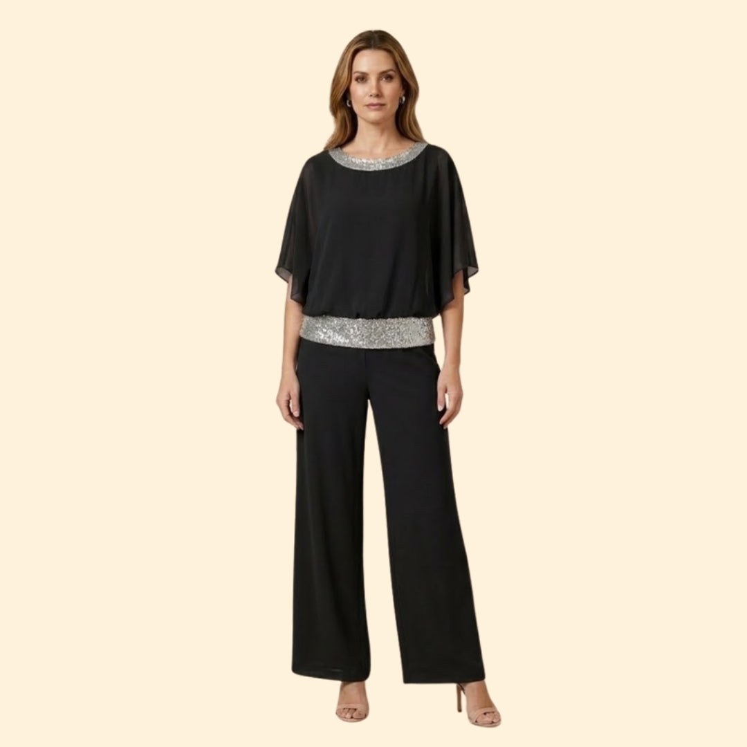 Women’s Elegant Sequin-Accented Top and Trousers Set