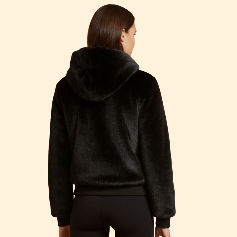 Women’s Faux Fur Bomber Jacket with Ribbed Trim