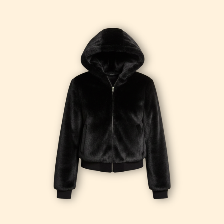 Women’s Faux Fur Bomber Jacket with Ribbed Trim