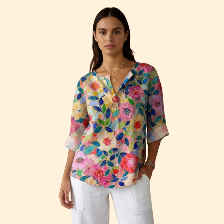 Women’s Floral Blouse with Button Front
