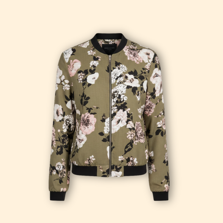 Women’s Floral Bomber Jacket with Front Pockets