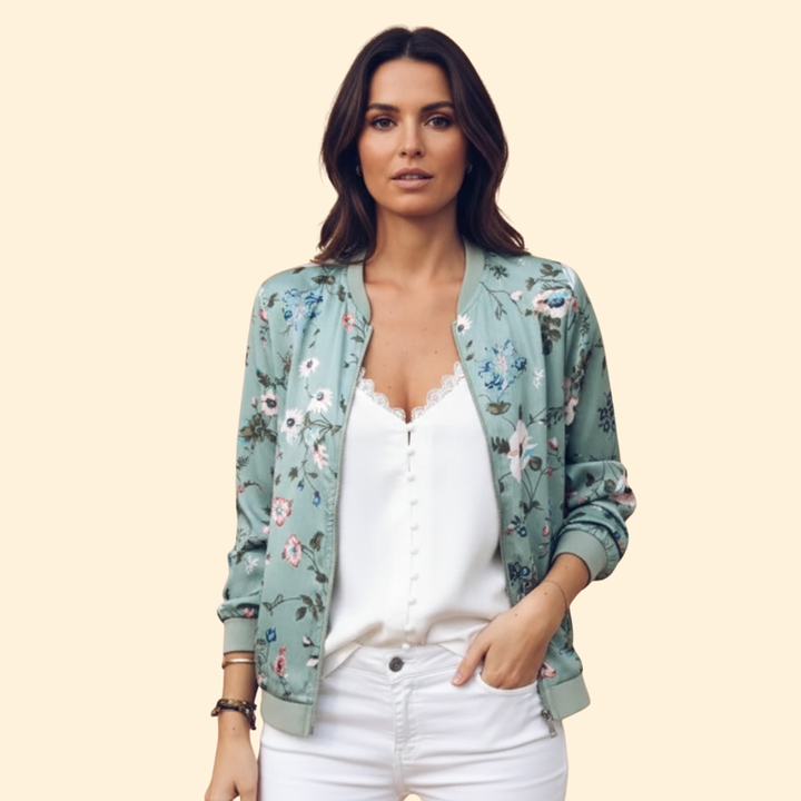 Women’s Floral Bomber Jacket with Front Pockets