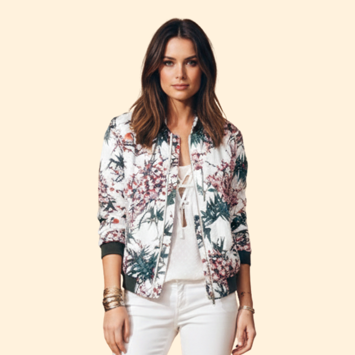 Women’s Floral Bomber Jacket with Front Pockets