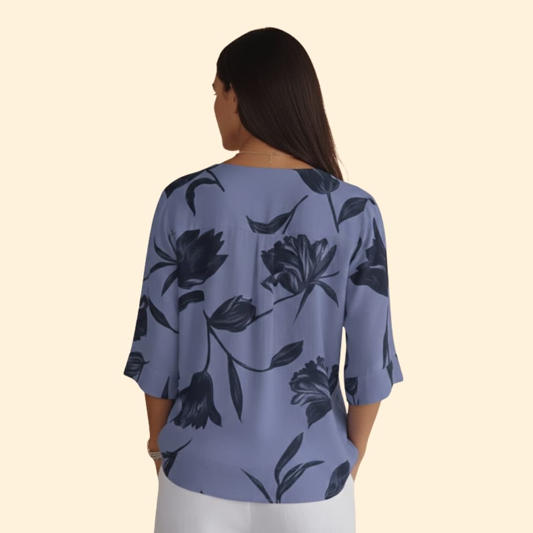 Women’s Floral Button-up Blouse with V-neck Design