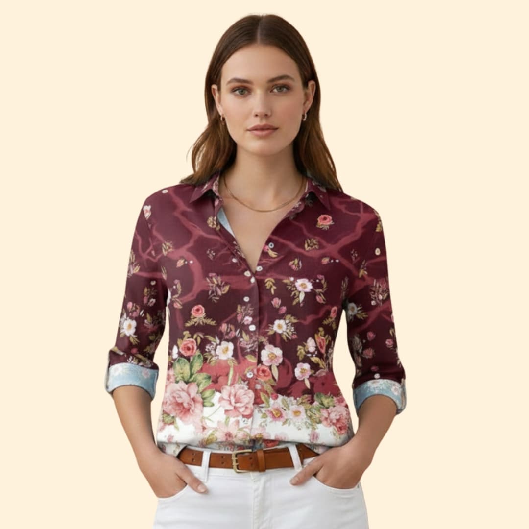 Women’s Floral Button-up Blouse with V-neck