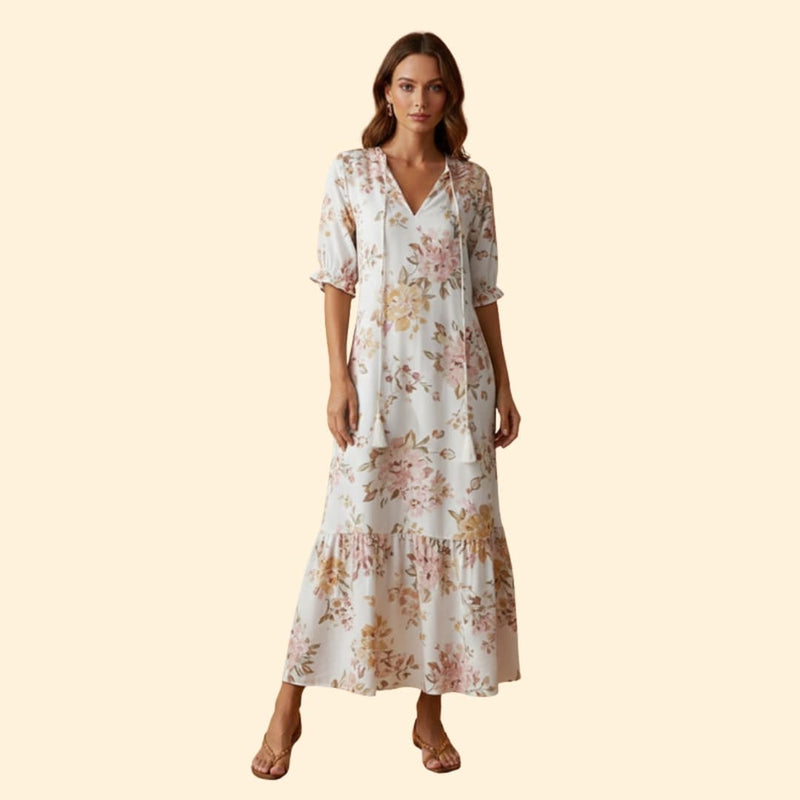 Women’s Floral Dress with V-Neckline
