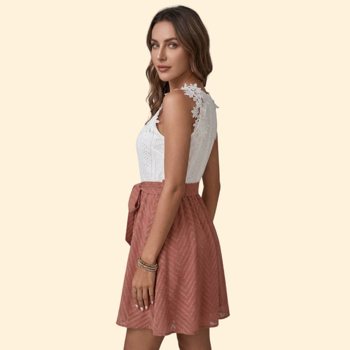 Women’s Floral Lace Top with Bow Tie Skirt