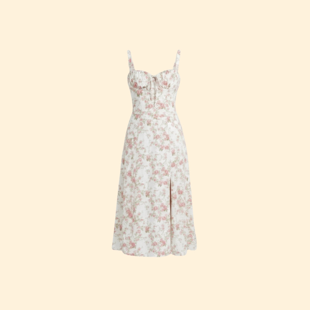 Women’s Floral Midi Dress with Sweetheart Neckline