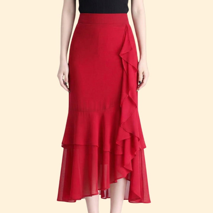 Women’s Floral Midi Skirt with Ruffled Hem