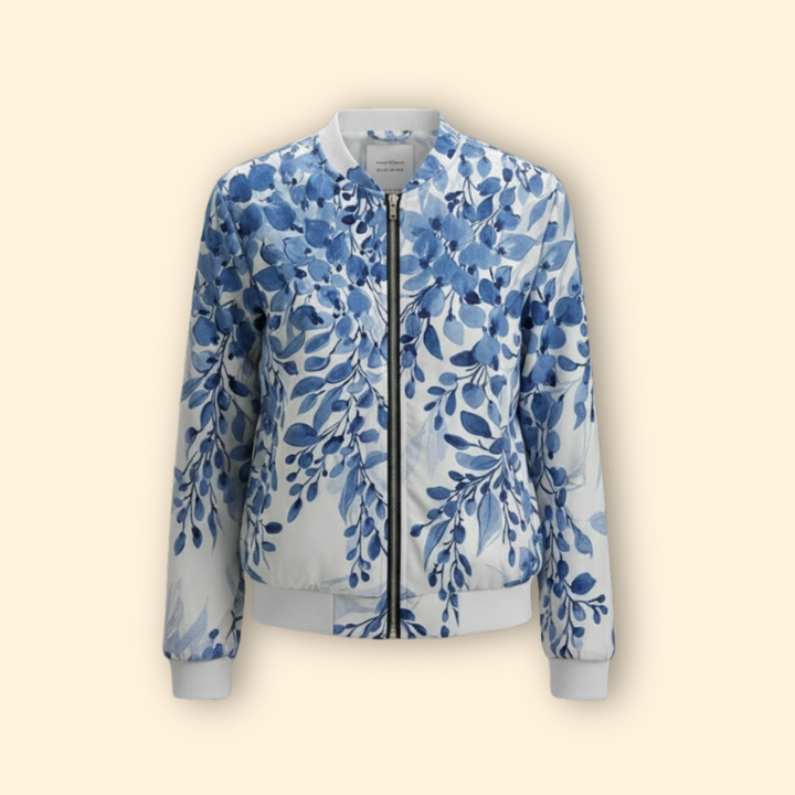 Women’s Bomber Jacket with Blue Floral Print