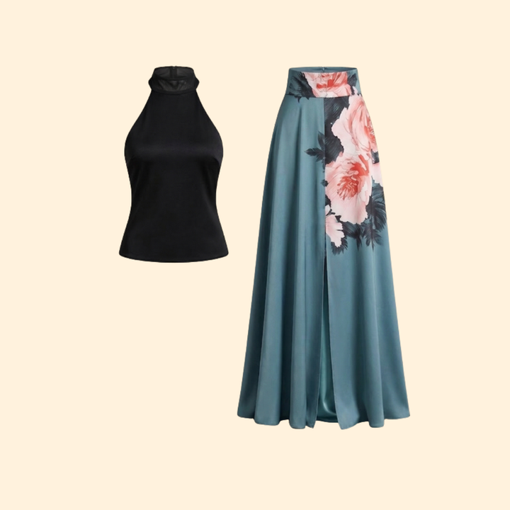 Women’s Floral Skirt with High Waistband